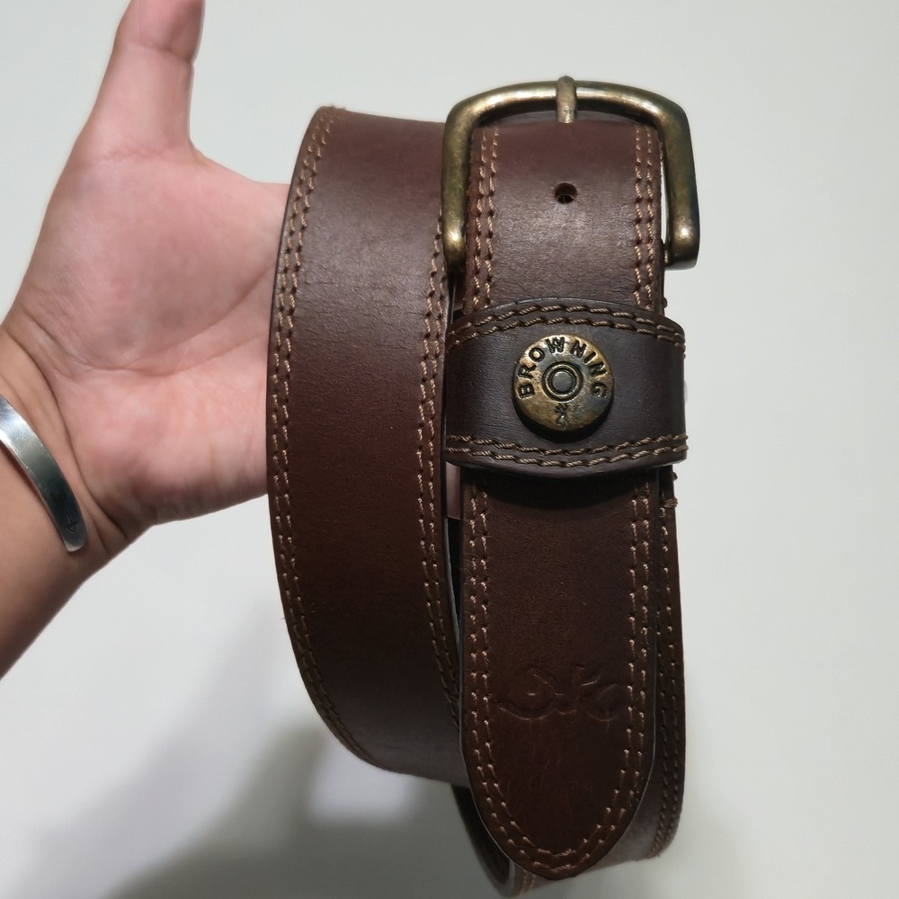 Browning Men Belt 40 Brown Genuine Leather Hunting Shotgun Shell Concho Logo